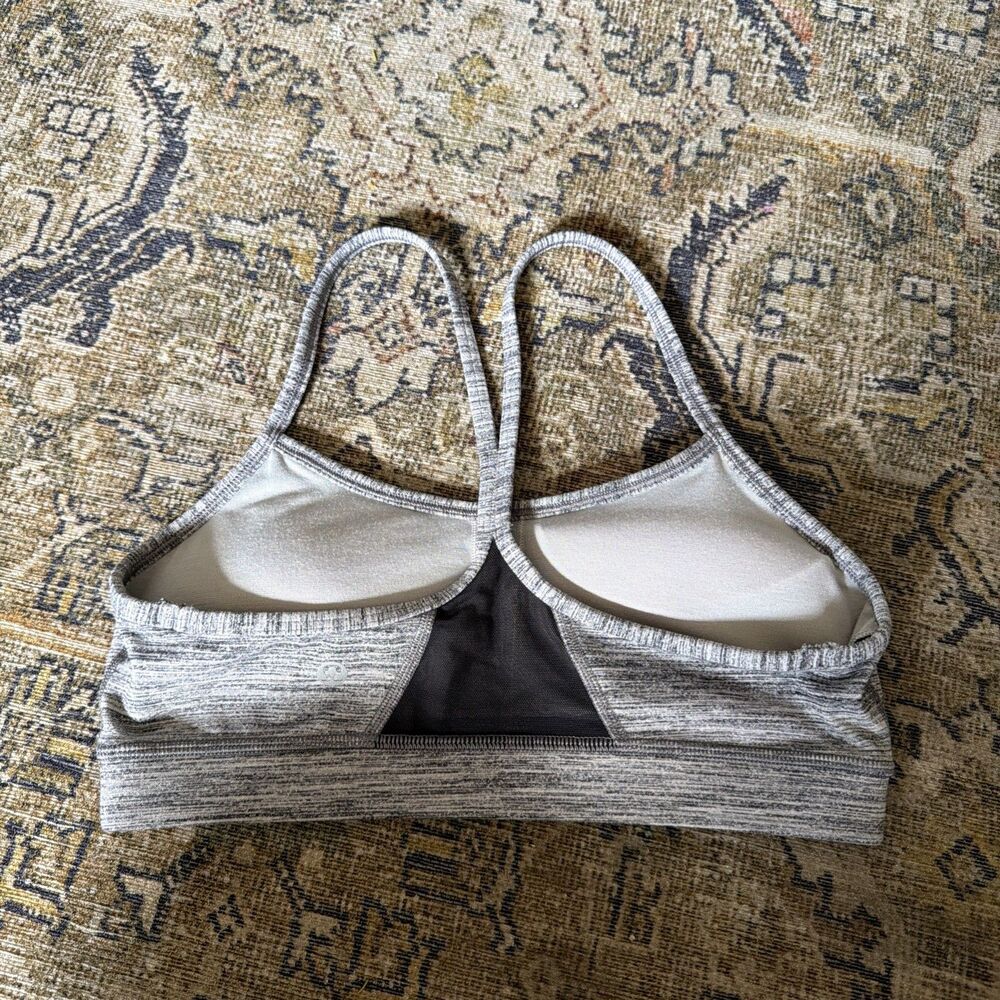 Lululemon Flow Y Bra Heathered Black White Space Dye Yoga Sports Bra Size 6